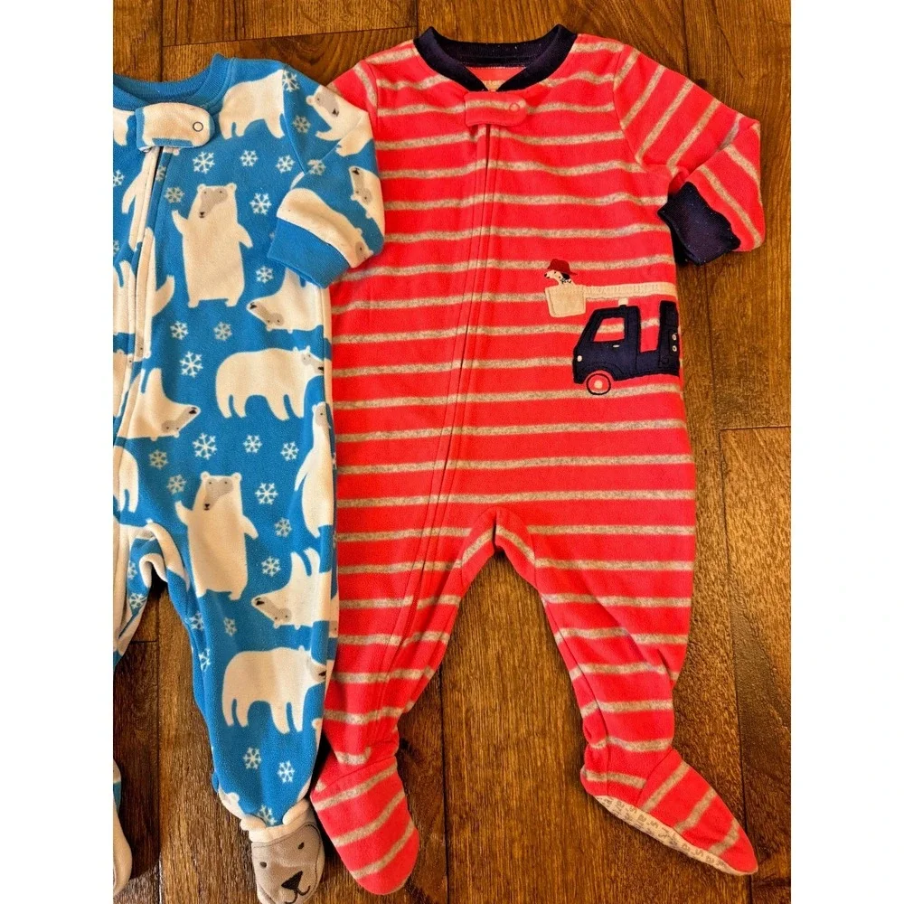 Carters‎ Baby Boy 6 Months Sleepers Fleece Pajamas Outfits Clothes Lot Football